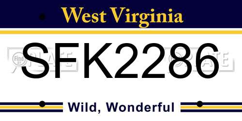 SFK2286 West Virginia License Plate
