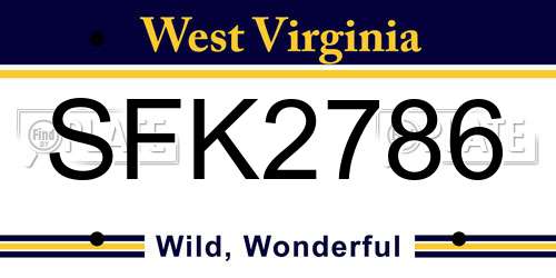 SFK2786 West Virginia License Plate