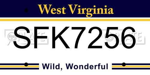 SFK7256 West Virginia License Plate