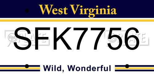 SFK7756 West Virginia License Plate