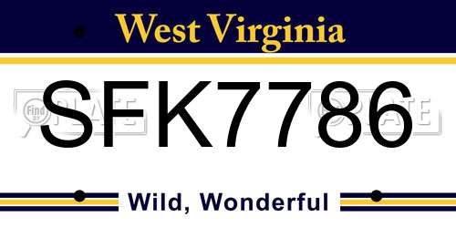 SFK7786 West Virginia License Plate