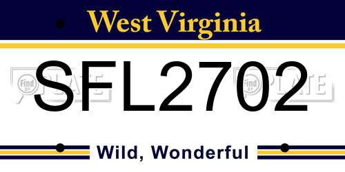 SFL2702 West Virginia License Plate