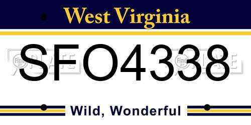 SFO4338 West Virginia License Plate