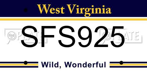 SFS925 West Virginia License Plate