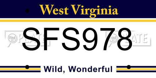 SFS978 West Virginia License Plate
