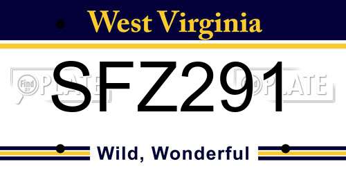 SFZ291 West Virginia License Plate