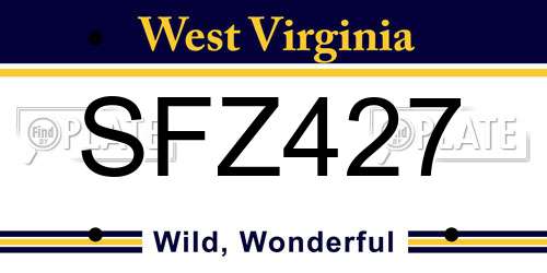 SFZ427 West Virginia License Plate
