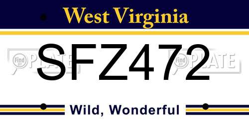 SFZ472 West Virginia License Plate