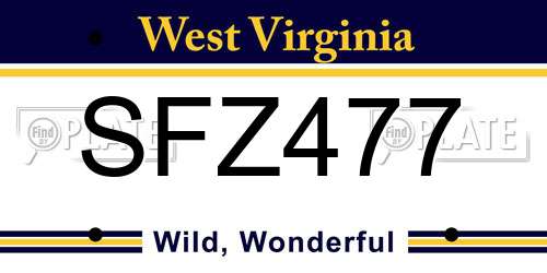 SFZ477 West Virginia License Plate