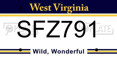 SFZ791 West Virginia License Plate