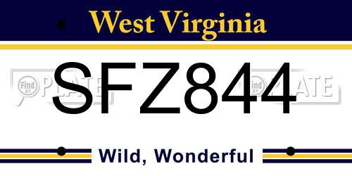 SFZ844 West Virginia License Plate