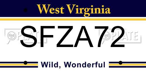 SFZA72 West Virginia License Plate