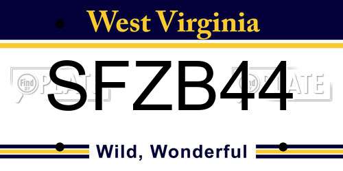 SFZB44 West Virginia License Plate