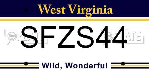 SFZS44 West Virginia License Plate