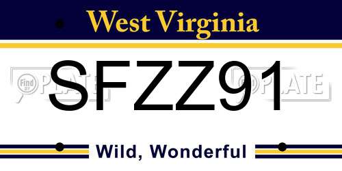 SFZZ91 West Virginia License Plate