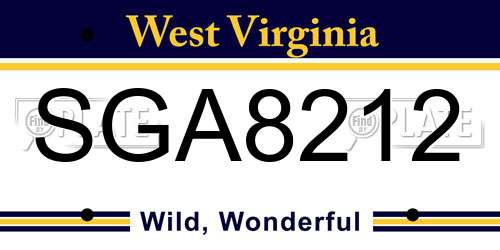 SGA8212 West Virginia License Plate