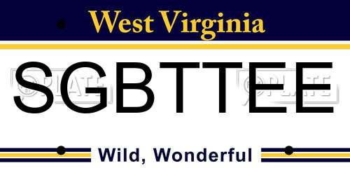 SGBTTEE West Virginia License Plate