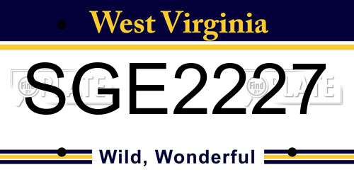 SGE2227 West Virginia License Plate