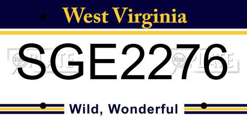 SGE2276 West Virginia License Plate