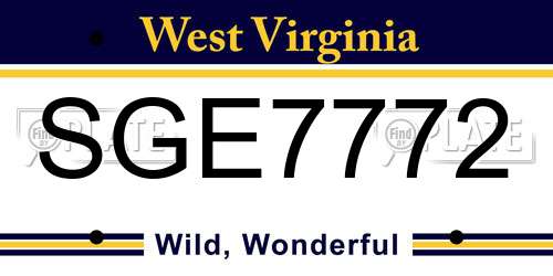 SGE7772 West Virginia License Plate