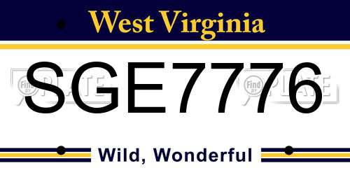 SGE7776 West Virginia License Plate