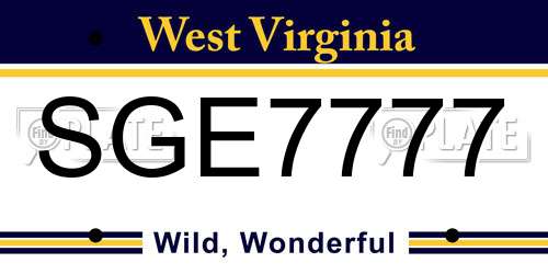 SGE7777 West Virginia License Plate