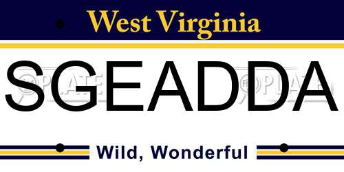 SGEADDA West Virginia License Plate