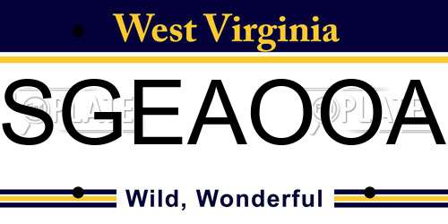 SGEAOOA West Virginia License Plate