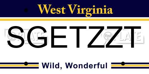 SGETZZT West Virginia License Plate
