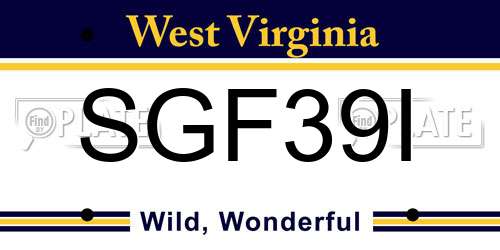 SGF39I West Virginia License Plate