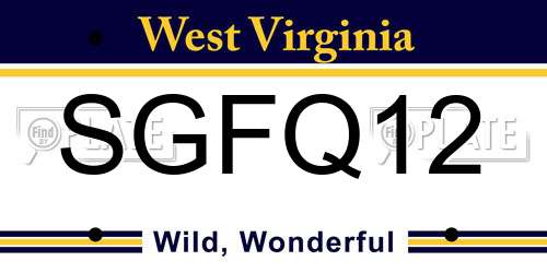 SGFQ12 West Virginia License Plate