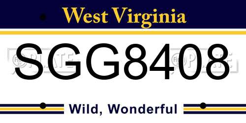 SGG8408 West Virginia License Plate