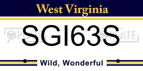 SGI63S West Virginia License Plate