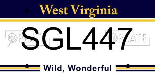 SGL447 West Virginia License Plate