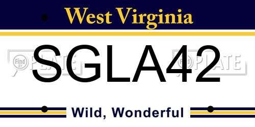 SGLA42 West Virginia License Plate