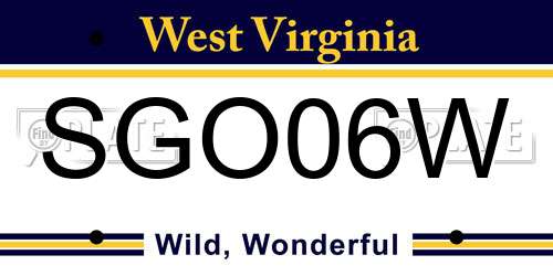 SGO06W West Virginia License Plate