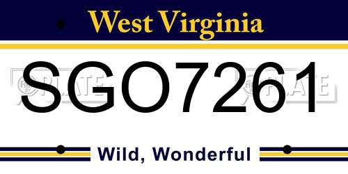 SGO7261 West Virginia License Plate