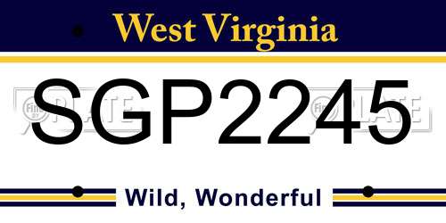 SGP2245 West Virginia License Plate