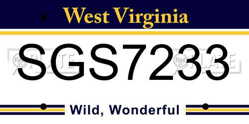 SGS7233 West Virginia License Plate