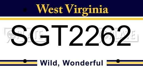 SGT2262 West Virginia License Plate