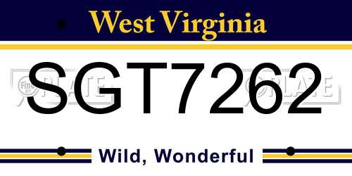 SGT7262 West Virginia License Plate