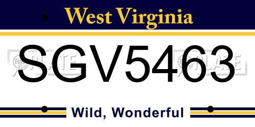 SGV5463 West Virginia License Plate