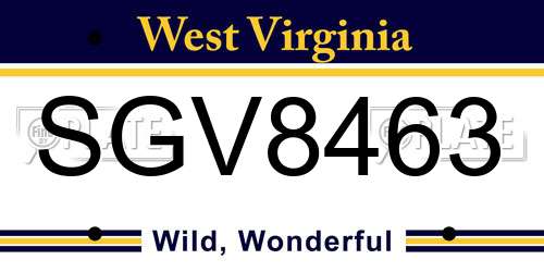 SGV8463 West Virginia License Plate