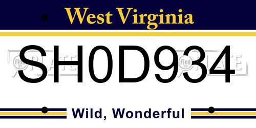 SH0D934 West Virginia License Plate