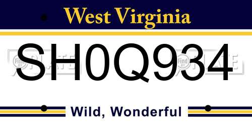 SH0Q934 West Virginia License Plate