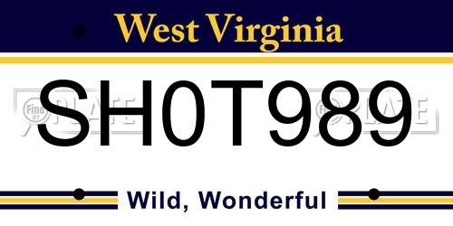 SH0T989 West Virginia License Plate