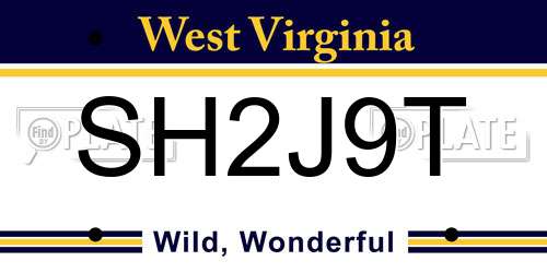 SH2J9T West Virginia License Plate