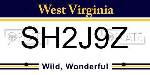 SH2J9Z West Virginia License Plate