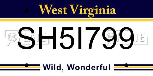 SH5I799 West Virginia License Plate