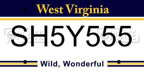 SH5Y555 West Virginia License Plate